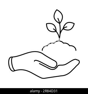 Maintenir l'icône de ligne de plante à la main. Illustration vectorielle isolée sur fond blanc Illustration de Vecteur
