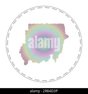 Logo rond Soudan. Forme de style numérique du Soudan en cercle pointillé avec le nom du pays. Icône Tech du pays avec des points dégradés. Illustration de Vecteur