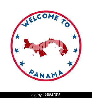 Bienvenue au Panama Stamp. Timbre rond de pays de grunge avec texture dans le thème de couleur denim foncé. Joint Panama géométrique de style vintage. Vecteur créatif illus Illustration de Vecteur