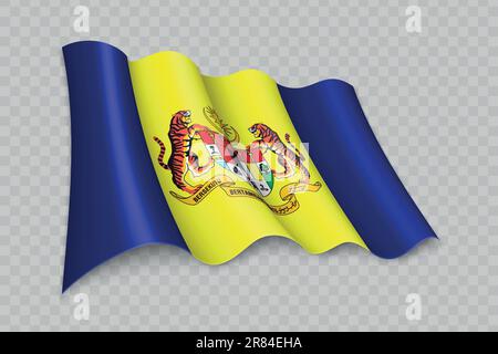 3D le drapeau de Putrajaya est un état de Malaisie sur fond transparent Illustration de Vecteur