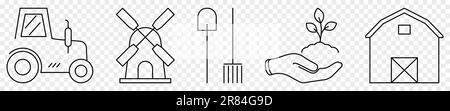 Icônes de la ligne Agriculture. Ensemble d'icônes de ferme. Illustration vectorielle isolée sur fond transparent Illustration de Vecteur