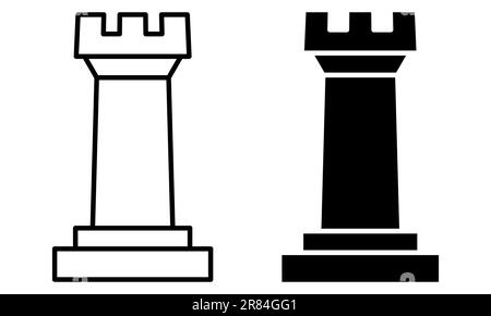 Ensemble d'icônes de rook d'échecs. Style art plat et ligne. Illustration vectorielle Illustration de Vecteur