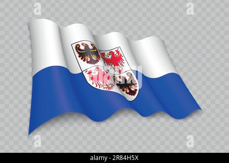 3D drapeau de l'agité réaliste de Trentin-Tyrol du Sud est une région de l'Italie sur fond transparent Illustration de Vecteur