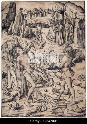 Artiste allemand inconnu, actif vers 1450, gravure sur papier peint, martyre de Saint Sébastien vers 1450 Banque D'Images