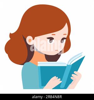 Une petite fille lit des livres. Petite fille avec un livre dans ses mains. Une fille est en train de lire un livre. Illustration de Vecteur