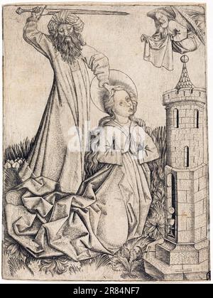 Artiste allemand inconnu, actif vers 1450, gravure sur papier peint, martyre de Sainte Barbara, vers 1450 Banque D'Images
