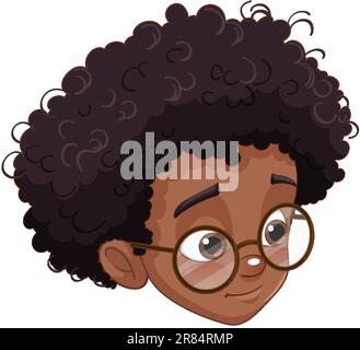 Joli cheveux bouclés garçon portant des lunettes tête illustration Illustration de Vecteur