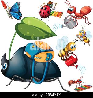 Illustration de divers personnages de dessin animé d'insectes Illustration de Vecteur