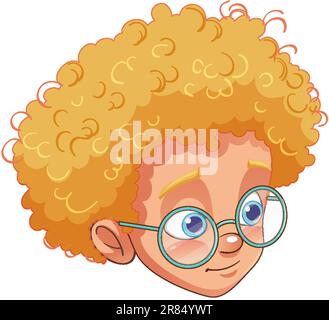 Joli cheveux bouclés garçon portant des lunettes tête illustration Illustration de Vecteur