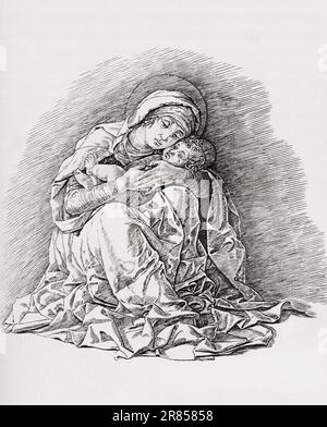 La Vierge à l'enfant, après une oeuvre d'Andrea Mantegna. De l'Histoire de la Gravoure, publié en 1880 Banque D'Images