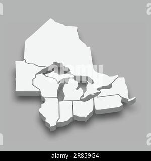 3D carte isométrique de la région des Grands Lacs, isolée avec illustration du vecteur d'ombre Illustration de Vecteur