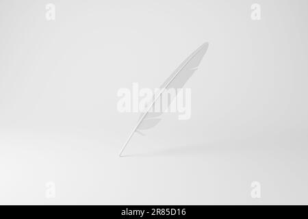 Stylo plume blanc sur fond blanc en monochrome et minimalisme. Concept de rédaction, lettres, contrats, documents et communication Banque D'Images