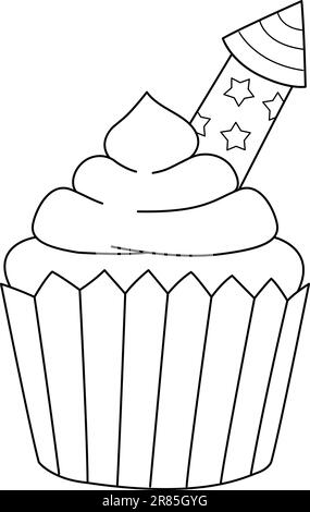Cupcake avec Fireworks Isolated coloriage page Illustration de Vecteur