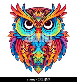 Hibou avec plumes colorées, illustration vectorielle isolée sur fond blanc. Illustration de Vecteur