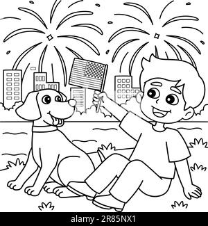 4th de juillet chien d'observation feux d'artifice coloration Illustration de Vecteur