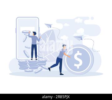 Transfert d'argent en ligne et opérations financières dans le secteur de la banque électronique par téléphone mobile, le trading et le paiement, illustration moderne à vecteur plat Illustration de Vecteur