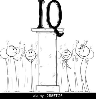 Foule applaudissant et célébrant IQ ou Intelligence quotient Statue sur le piédestal, Vector Cartoon Stick Illustration de figure Illustration de Vecteur