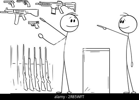 Personne achetant fusil dans Gun Shop , Vector Cartoon Stick Figure Illustration Illustration de Vecteur