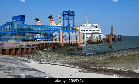 Ferry, Wittdün, Amrum, Îles frisonnes, Mer des Wadden, Allemagne Banque D'Images