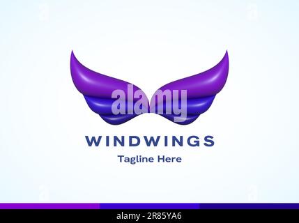 Modèle de logo Vector Vector Letter V à 3D ailes vectorielles gonflées. Géométrie moderne signe de victoire isolé Illustration de Vecteur