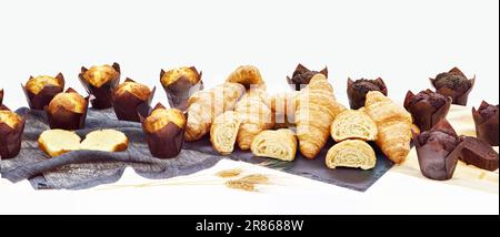 Muffins et croissants dans le café-restaurant Banque D'Images