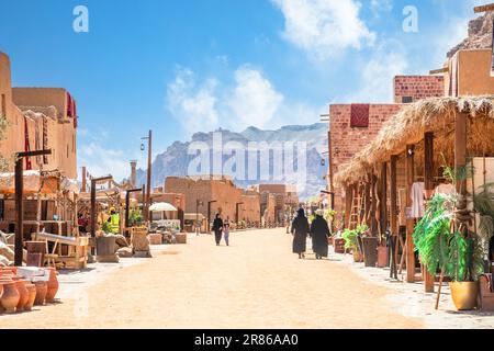 Al Ula vieille ville souk rue du marché, province de Medina, Arabie Saoudite Banque D'Images