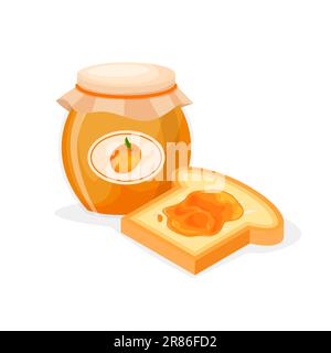 Toaster le pain et le pot de confiture d'abricot. Sandwich sucré. Illustration vectorielle de style plat tendance isolée sur fond blanc. Illustration de Vecteur