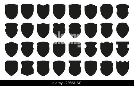 Collection blindages noirs. Silhouettes monochromes de protection médiévale, badges de sécurité vierges et badge de club de protection héraldique des insignes. Vecteur s Illustration de Vecteur