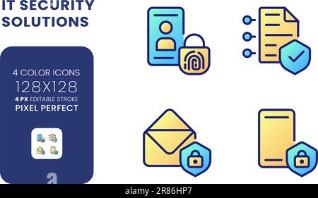 Les solutions de cyber-sécurité remplissent les icônes de bureau en dégradé Illustration de Vecteur