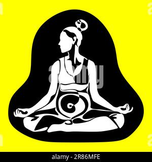 Illustration de silhouette vectorielle de pose de yoga pour enceinte. Journée internationale du yoga. Illustration de Vecteur