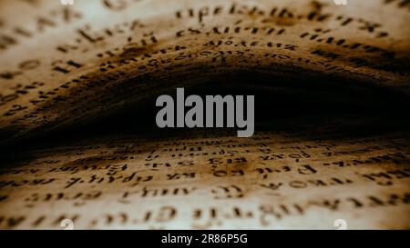 Arrière-plan macro d'un livre médiéval sauvegardé avec des écrits anciens.artefacts d'archives Banque D'Images