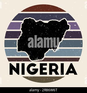 Logo Nigeria. Affiche avec la carte du pays et des bandes de couleur, illustration vectorielle. Peut être utilisé comme insigne, logotype, étiquette, autocollant ou badge du Illustration de Vecteur