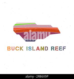 Carte Buck Island Reef. Forme de l'île avec de belles vagues géométriques et texture grunge. Illustration vectorielle incroyable. Illustration de Vecteur