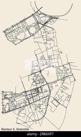 Carte des rues du SECTEUR GRENOBLE-5, GRENOBLE Illustration de Vecteur