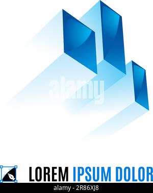 Élément bleu de trois figures géométriques dans l'espace sur le fond blanc Illustration de Vecteur