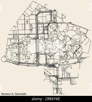 Carte des rues du SECTEUR GRENOBLE-6, GRENOBLE Illustration de Vecteur