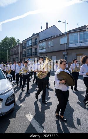 O Pedrouzo, O Pino Galice, Espagne - 11 juin 2023. Musiciens à la célébration du Corpus de Arca 2023 Banque D'Images