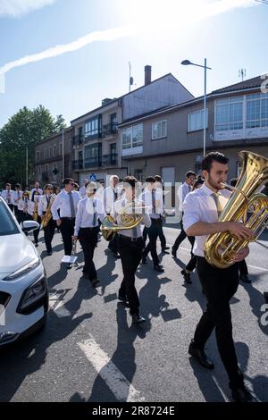 O Pedrouzo, O Pino Galice, Espagne - 11 juin 2023. Musiciens à la célébration du Corpus de Arca 2023 Banque D'Images