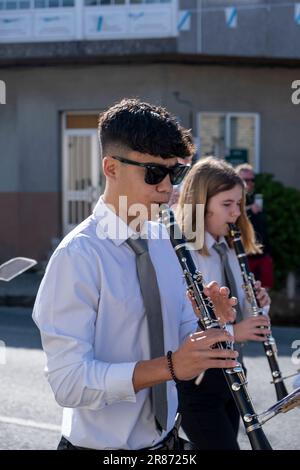 O Pedrouzo, O Pino Galice, Espagne - 11 juin 2023. Musiciens à la célébration du Corpus de Arca 2023 Banque D'Images