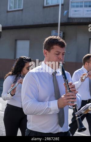 O Pedrouzo, O Pino Galice, Espagne - 11 juin 2023. Musiciens à la célébration du Corpus de Arca 2023 Banque D'Images