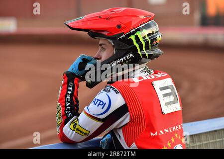 Manchester, Royaume-Uni. 19 juin 2023. Jaimon Lidsey de Belle vue 'ATPI' Aces lors du match de première division de Sports Insure entre Belle vue Aces et Peterborough Panthers au National Speedway Stadium, Manchester, le lundi 19th juin 2023. Crédit : MI News & Sport /Alay Live News Banque D'Images