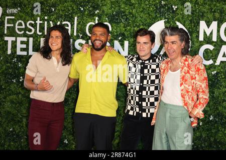 Cristo Fernandez, joueur de football mexicain, Kola Bokinni, acteur britannique, Billy Harris, acteur britannique et James lance posent lors d'une séance photo pour la série télévisée Ted Lasso, dans le cadre du Festival de télévision Monte-Carlo 62nd dans la principauté de Monaco sur 17 juin, 2023.Picture & copyright © Thierry CARPICO / ATP images (CARPICO Thierry / ATP / SPP) Banque D'Images