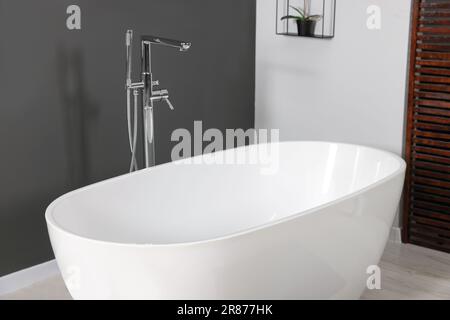 Élégante baignoire en céramique et patte moderne dans la salle de bains Banque D'Images