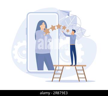 Création de présence Web, gestion des identités en ligne, gestion de la réputation en ligne, gestion des impressions, illustration moderne à vecteur plat Illustration de Vecteur