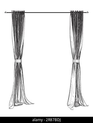 Contour isolé du rideau. Elément de ligne d'icône de contour de rideau. Illustration vectorielle d'une ligne d'icône de rideaux isolée sur un arrière-plan propre pour votre conception. Illustration de Vecteur
