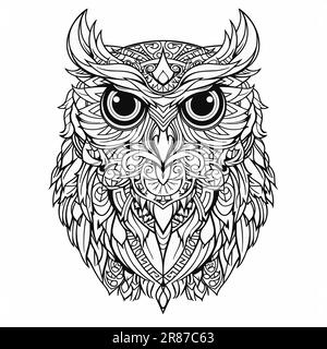 Un joli hibou coloriage livre page style art ligne illustration vectorielle, isolé sur un fond blanc. Illustration de Vecteur