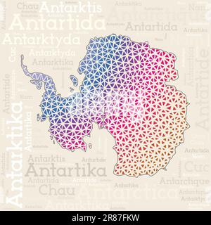 Conception de carte Antarctique. Noms de pays dans différentes langues et forme de carte avec des triangles poly géométriques bas. Illustration de Vecteur