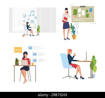 Ensemble de femmes travaillant sur le projet numérique Illustration de Vecteur