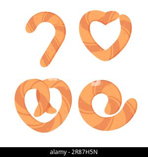 Un ensemble de collations salées, bretzel, chips de pommes de terre, bâtonnets de pain, Cracker. Illustration de Vecteur