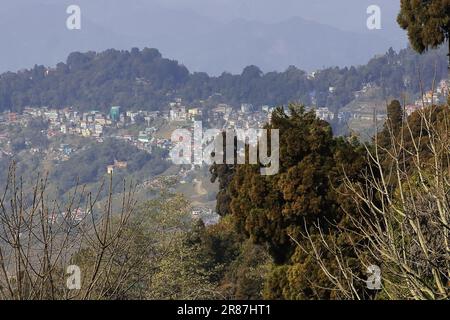 belle vue sur la station de montagne darjeeling entourée d'une forêt verdoyante sur les pentes des montagnes de l'himalaya dans l'ouest du bengale, en inde Banque D'Images